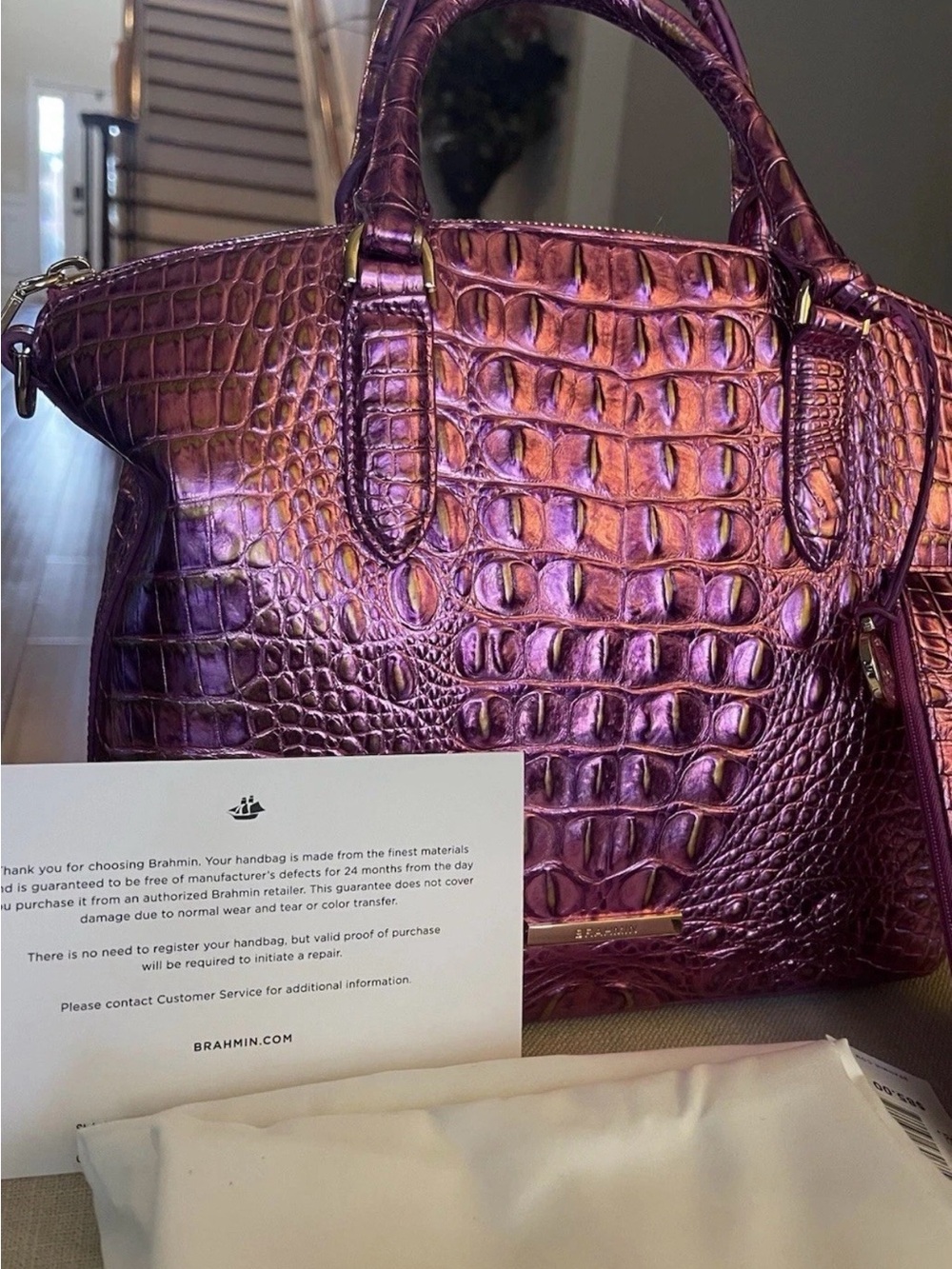 Brahmin Bright Pink Duxbury Satchel In OPERA & Matching CC Wallet NWT - Picture 2 of 15